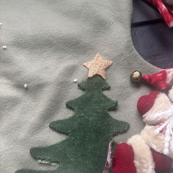 Rustic Christmas Tree Skirt & Stockings Set Felt Applique Santa Winter FairIsle - Picture 9 of 14